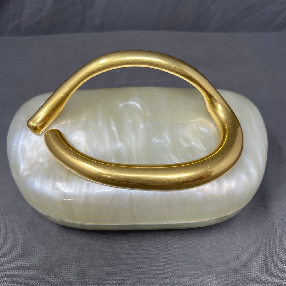 Women Evening Fashion Clutch Purse Bag Gold Tone Wave Statement Handle Clasp